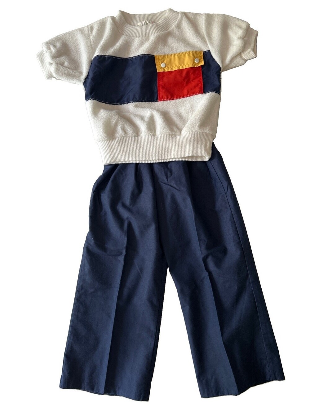 Vintage Healthtex Boys 2T 2pc Matching Set Terry Cloth Color Block 1980s USA
